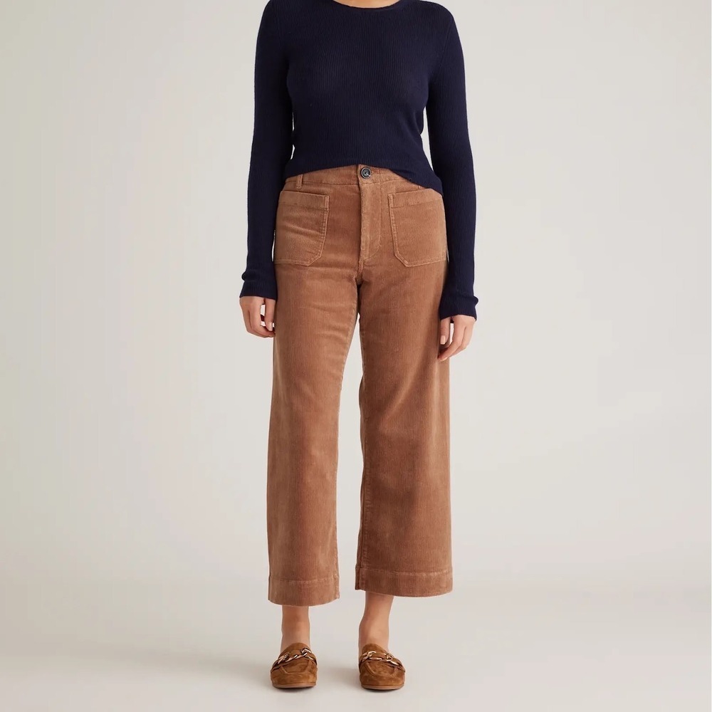 Quince Organic Stretch Corduroy Cropped Wide Leg Pants in Warm Brown - 10